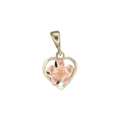 14kt  Two Tone Rose Gold Plumeria Heart Pendant