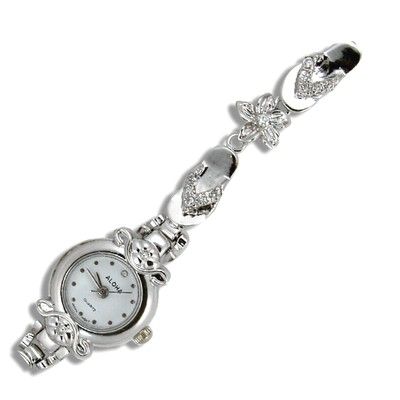 Sterling Silver Shinny Style Hawaiian Plumeria Flip Flop Watch