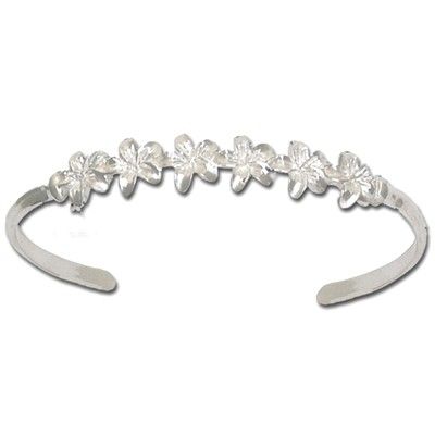 Sterling Silver 6 Hawaiian Plumeria Cuff Bangle