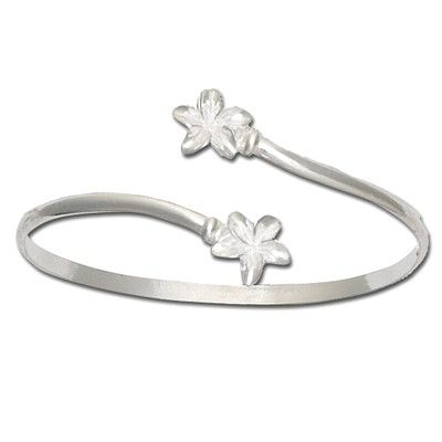 Sterling Silver Double Hawaiian Plumeria Cuff Bangle