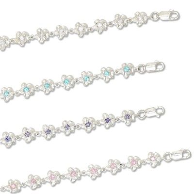 Sterling Silver 6MM Hawaiian Plumeria with CZ Design Bracelet