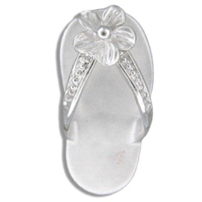 Sterling Silver Hawaiian Slipper with Plumeria Design Pendant (L)