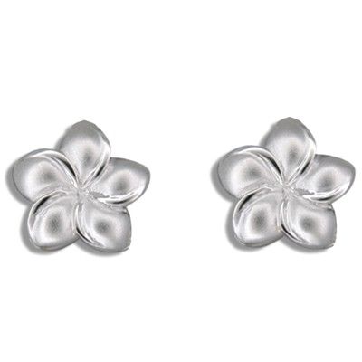 Sterling Silver 15MM Hawaiian Plumeria Pierced Earrings