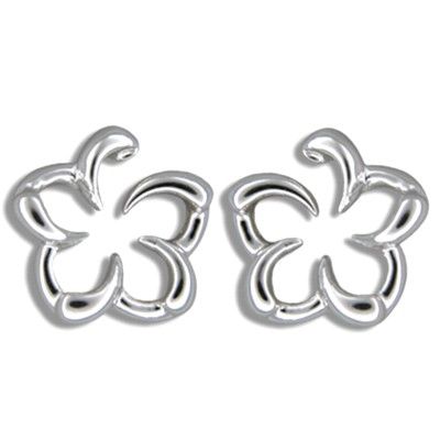 Sterling Silver Open Hawaiian Plumeria Design Pierced Earrings