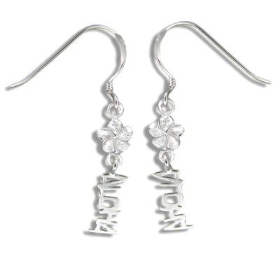 Sterling Silver Hawaiian Plumeria with 'Aloha' Fish Wire Earrings