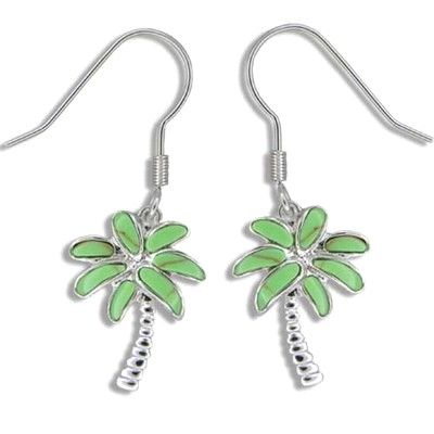 Sterling Silver Hawaiian Green Turquoise Palm Tree Earrings (M)