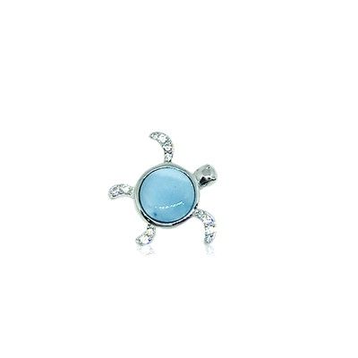 Sterling Silver and Genuine Larimar CZ Small Honu Pendant