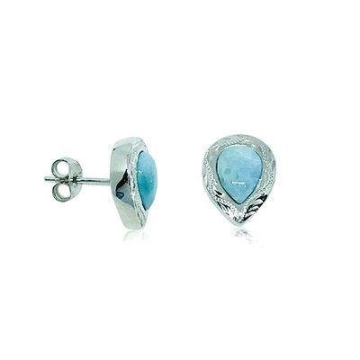 Sterling Silver and Genuine Larimar Pear Shaped Stud Earrings