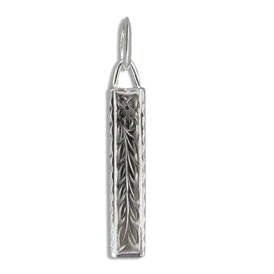 Fine Engraved Sterling Silver Men's Maile and Plumeria Design Pendant