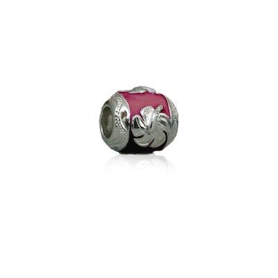 Sterling Silver Hawaiian Rhodium Red Enamel Hibiscus Charm Bead