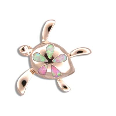 Sterling Silver Hawaiian Honu Plumeria Pink Opal Pendant