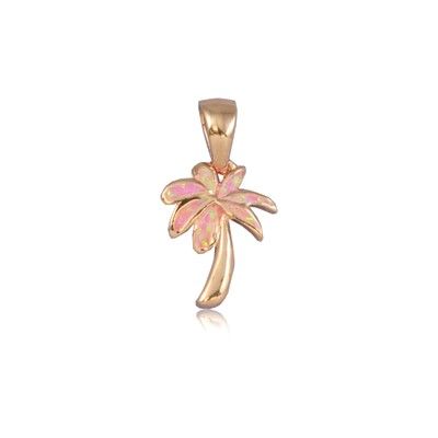 Sterling Silver Hawaiian Pink Opal Palm Tree Pendant