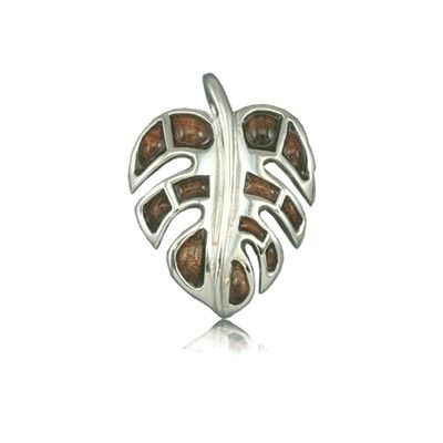 Sterling Silver Hawaiian Koa Wood Fancy Monstera Leaf Pendant