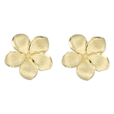 14kt Yellow Gold 18mm Plumeria Pierced Stud Earrings