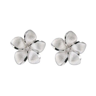 14kt White Gold 15mm Plumeria Pierced Earrings