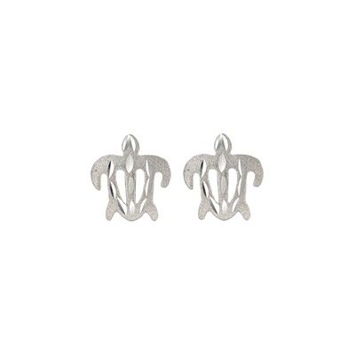 14kt White Gold 10mm Hawaiian Honu (Turtle) Pierced Earrings