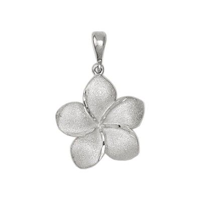 14kt White Gold Hawaiian Plumeria 18mm Pendant