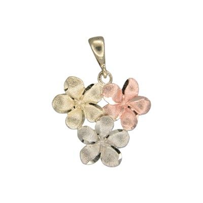 14kt Tri-color Gold Hawaiian 10MM Plumeria Blossom Pendant