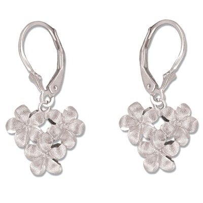 14kt White Gold 8mm Plumeria Blossoms Lever Back Earrings