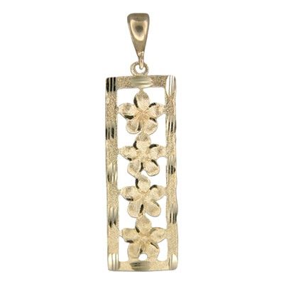 14kt Yellow Gold Four Hawaiian Plumeria Vertical Pendant