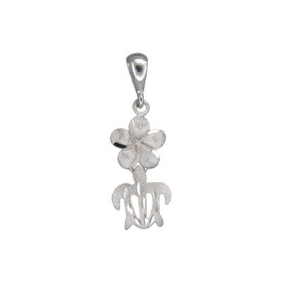 14kt White Gold 10mm Hawaiian Plumeria and HONU Pendant