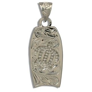 Fine Engraved Sterling Silver Cut-In Hawaiian HONU with Bodyboard Shaped Pendant