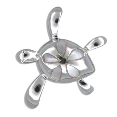 Sterling Silver Hawaiian Honu Plumeria White MOP Pendant