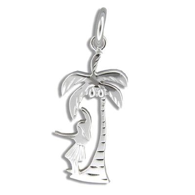 Sterling Silver Kahiko Hula Dancer and Palm Tree Pendant