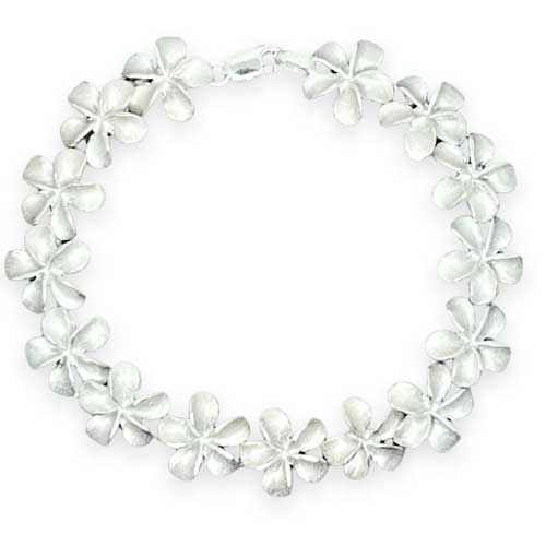 Sterling Silver 13MM Hawaiian Plumeria Design Bracelet