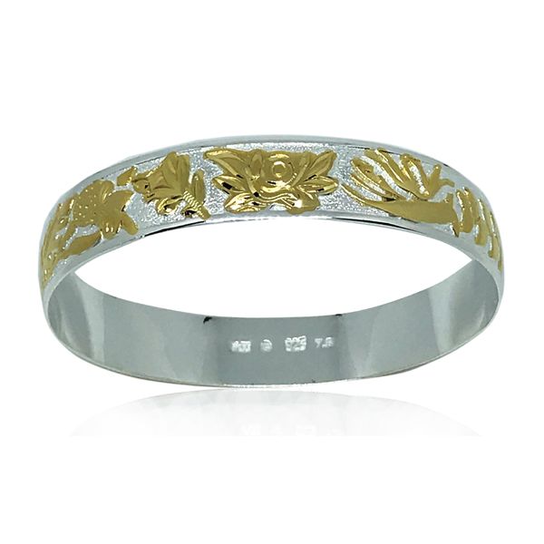 Sterling Silver Yellow tone Hawaiian Floral Bangle