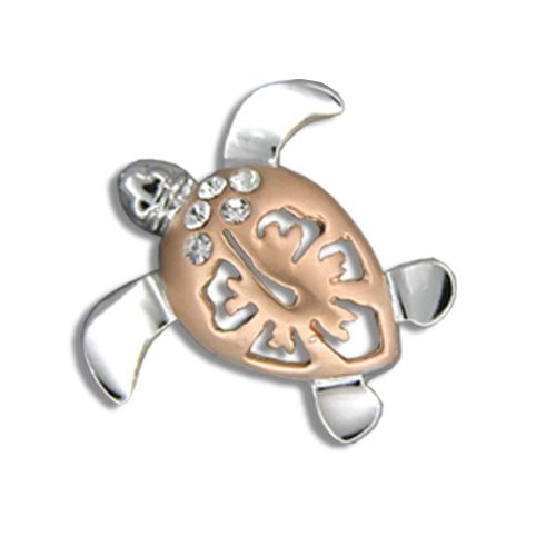 14k Rose Gold Diamond Hawaiian Hibiscus Honu Pendant (L) 