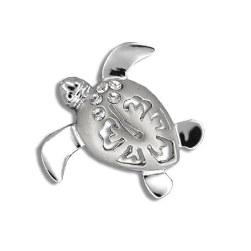 14kt White Gold Diamond Hawaiian Hibiscus Honu Pendant (L) 