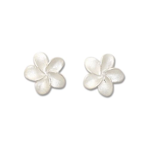 sterling Silver Light Weight White Sand 11mm Plumeria Stud Earrings