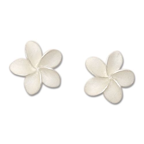 sterling Silver Light Weight White Sand 15mm Plumeria Stud Earrings