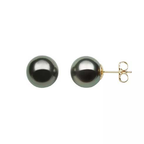 14KT Yellow Gold AAA Round Tahitian Pearl Stud Earrings