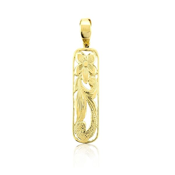 14kt Yellow Gold 6mm Cut-In Hawaiian Plumeria Scroll Pendant