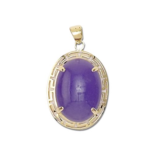 14KT Yellow Gold Chinese Oval Purple Jade Pendant