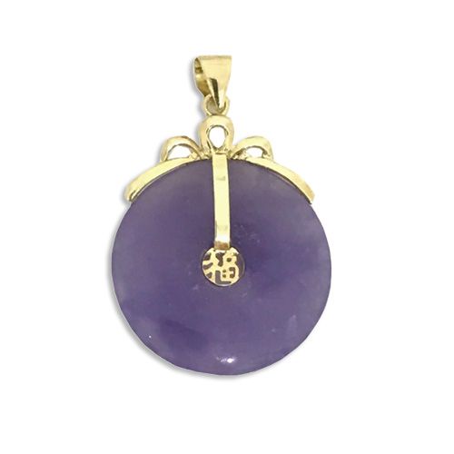 14KT Yellow Gold Chinese Good Fortune Purple Jade Dish Pendant