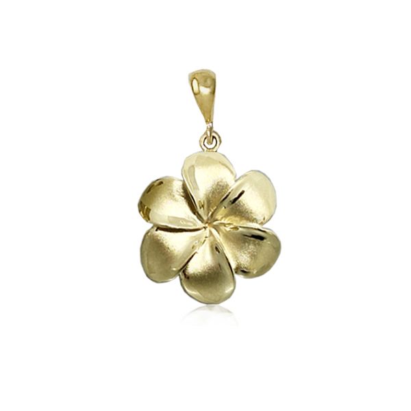 14KT Gold 17MM Lucky Hawaiian Six Petals Plumeria Pendant