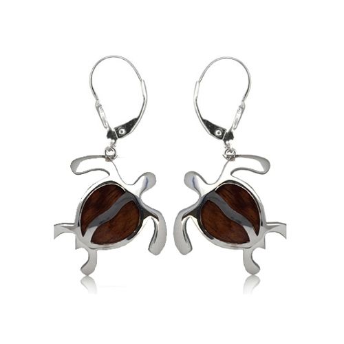 Sterling Silver Hawaiian Koa Wood (S) HONU Lever Backs Earrings