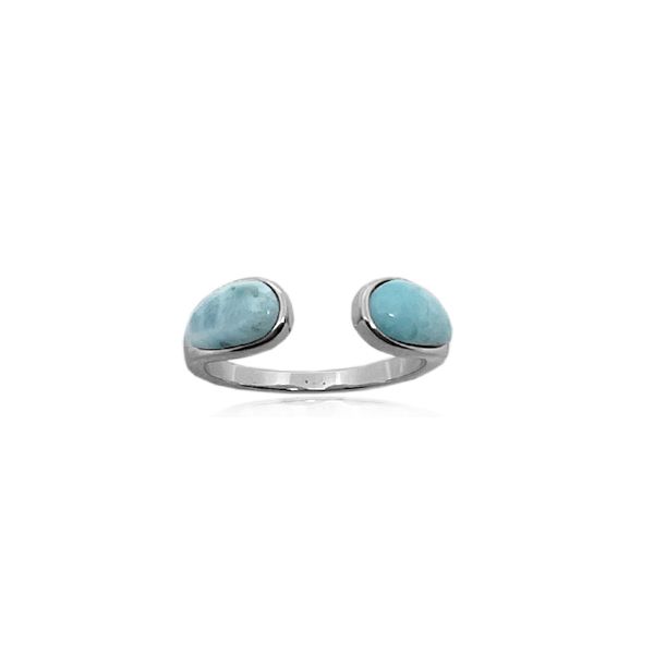 Sterling Silver Genuine Larimar Eternity Open Ring (L)