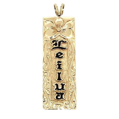 14KT Gold Yellow Gold Plumeria Scroll Vertical Pendant