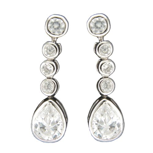 Sterling Silver Bezel Set Clear CZ Drop Earrings