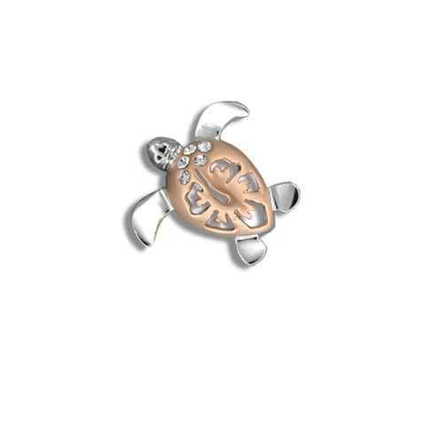 14kt Rose Gold Diamond Hawaiian Hibiscus Honu Pendant (S) 