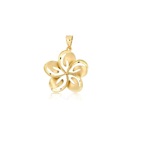 14KT Yellow Gold 14mm Cut in Plumeria Pendant (S)