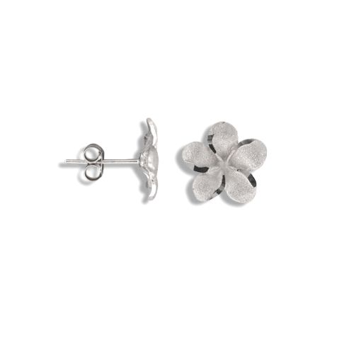 14kt White Gold 10mm Plumeria Pierced Earrings