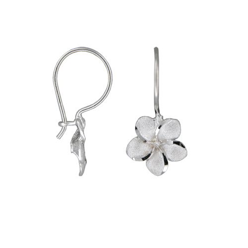 14kt White Gold Hawaiian Plumeria Wire Level Earrings