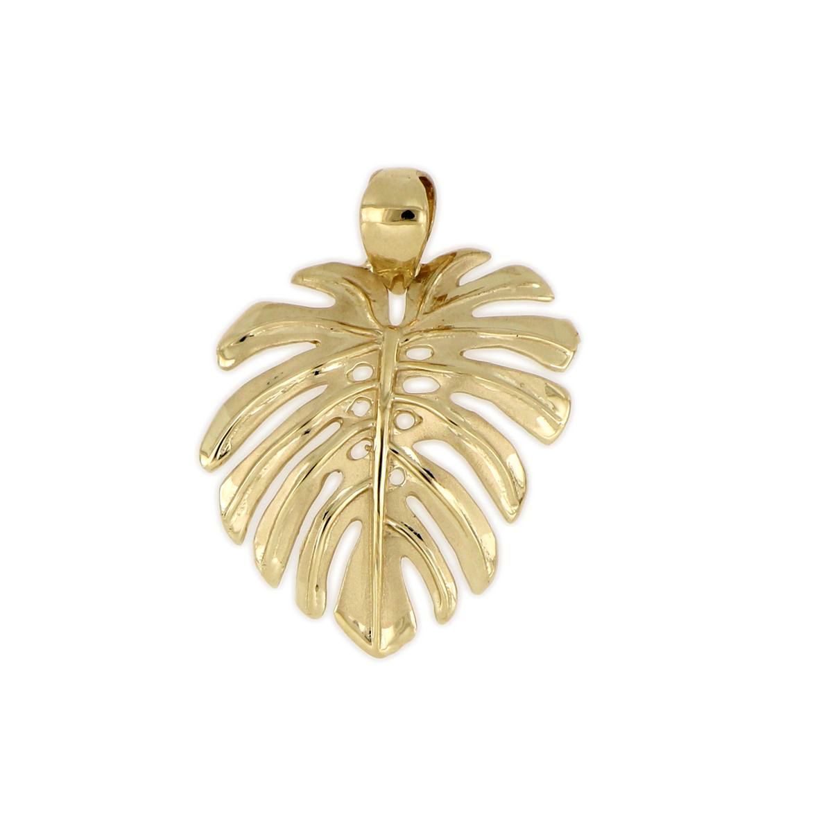 14KT Yellow Gold Hawaiian Monstera Leaf Pendant (L)