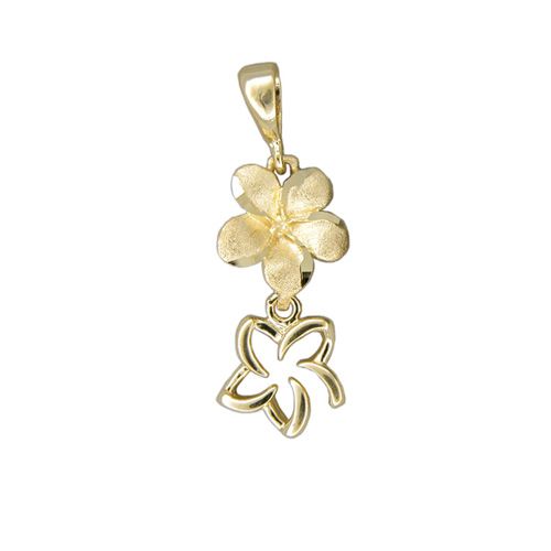 14kt Yellow Gold Double Fancy Plumeria Pendant