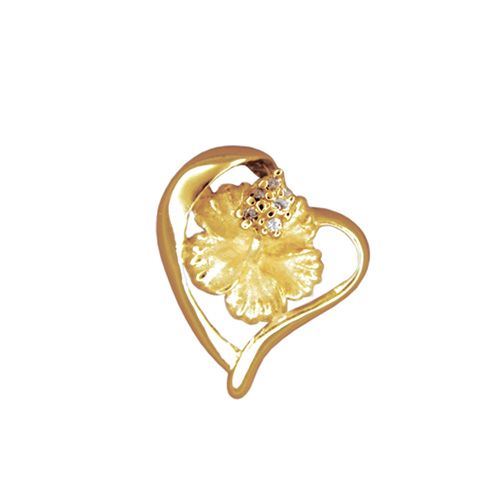 14kt Yellow Gold Hawaiian Hibiscus in Heart Slide Pendant